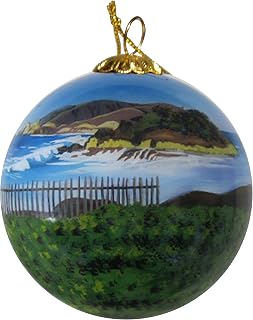 Blown Glass Christmas Ornament | Beach & Fence in Half Moon Bay | Hand Painted Inside | Original Art | Includes Gift Box