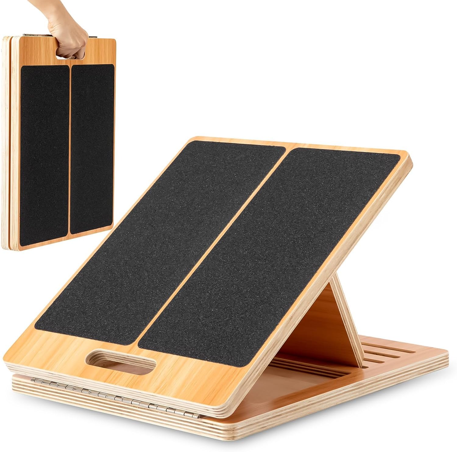 StrongTek 13” Wide Portable Wooden Slant Board, 5-Level Incline (15°-35°), Lower Grip Handle, Beginner & Rehab Friendly, Non-Slip Surface for Calf Stretching, Squats, Physical Therapy