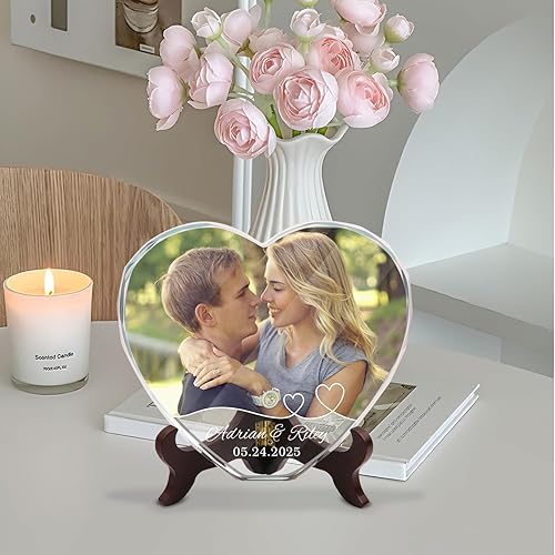 Miniatura 3 de Foto de cristal personalizada, regalos para parejaesposanovia, regalos para bodaaniversario, marco de fotos de corazón de cristal para