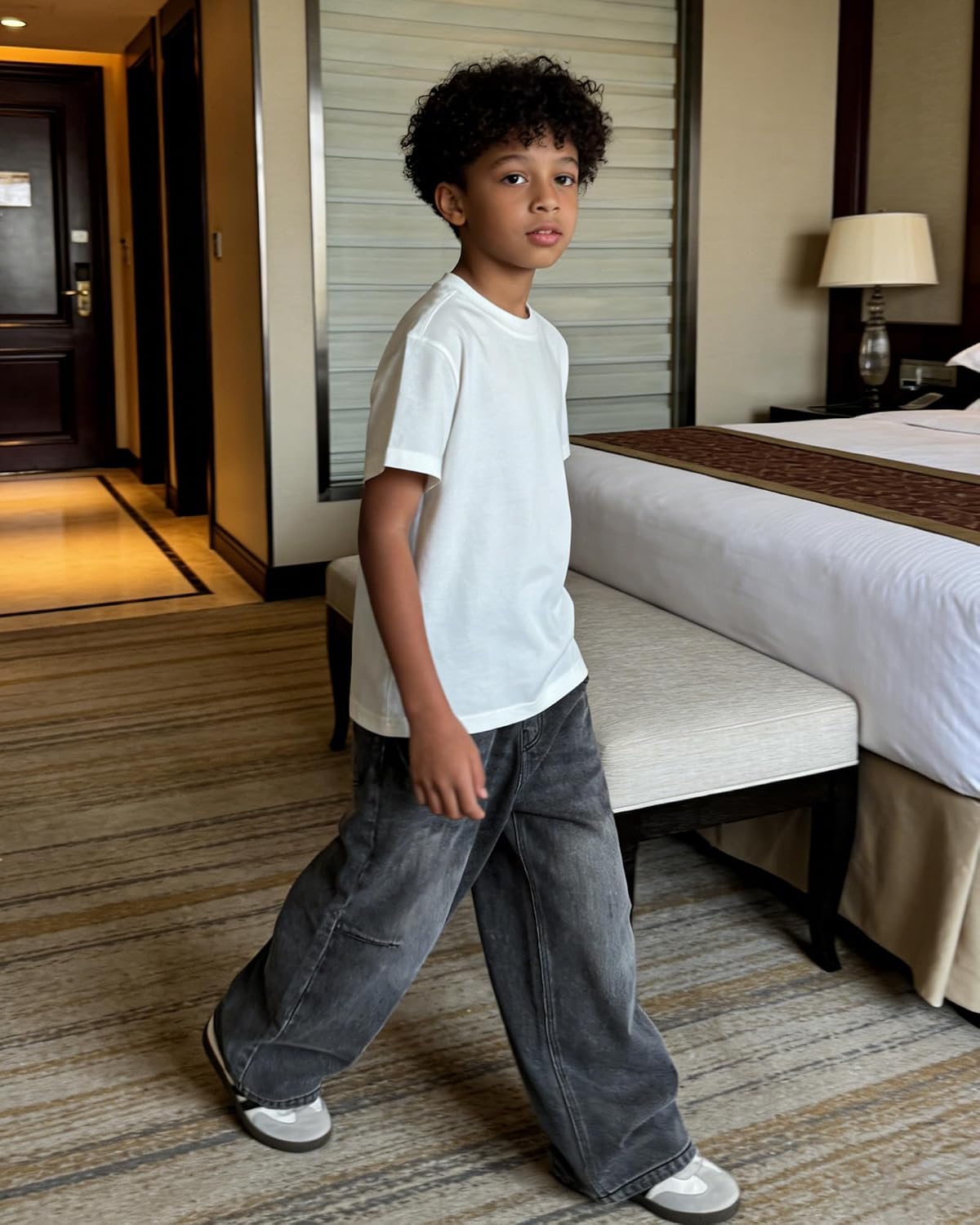 SANGTREE Boys Baggy Jeans Wide Leg Elastic Waist Casual Denim Pants for Boys Grey 7-8 Years = Tag 140