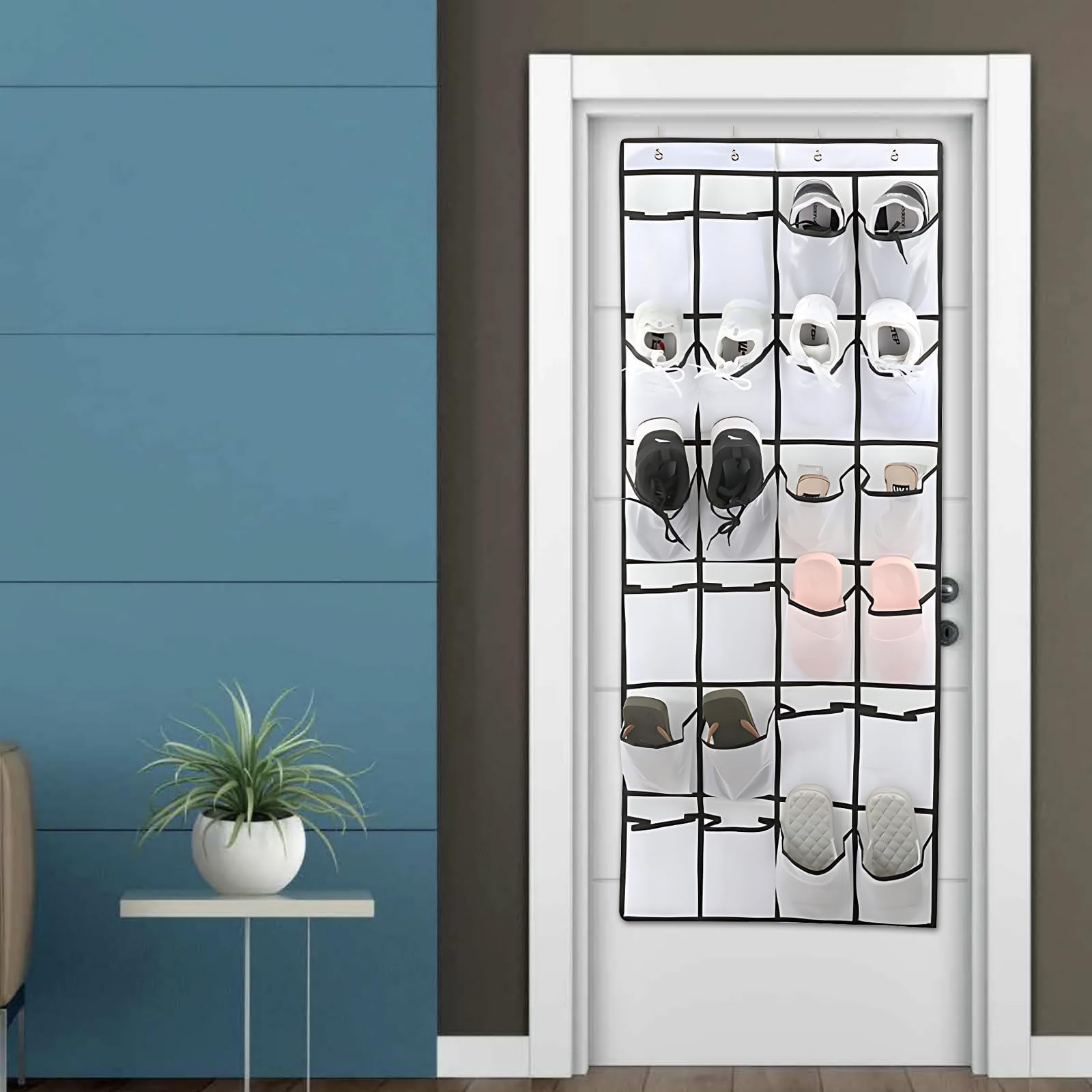 Organizer Scarpe Da Appendere Alla Porta 150x55cm - 24 Tasche Per Scarpe, Accessori, Bianco - Foto 9