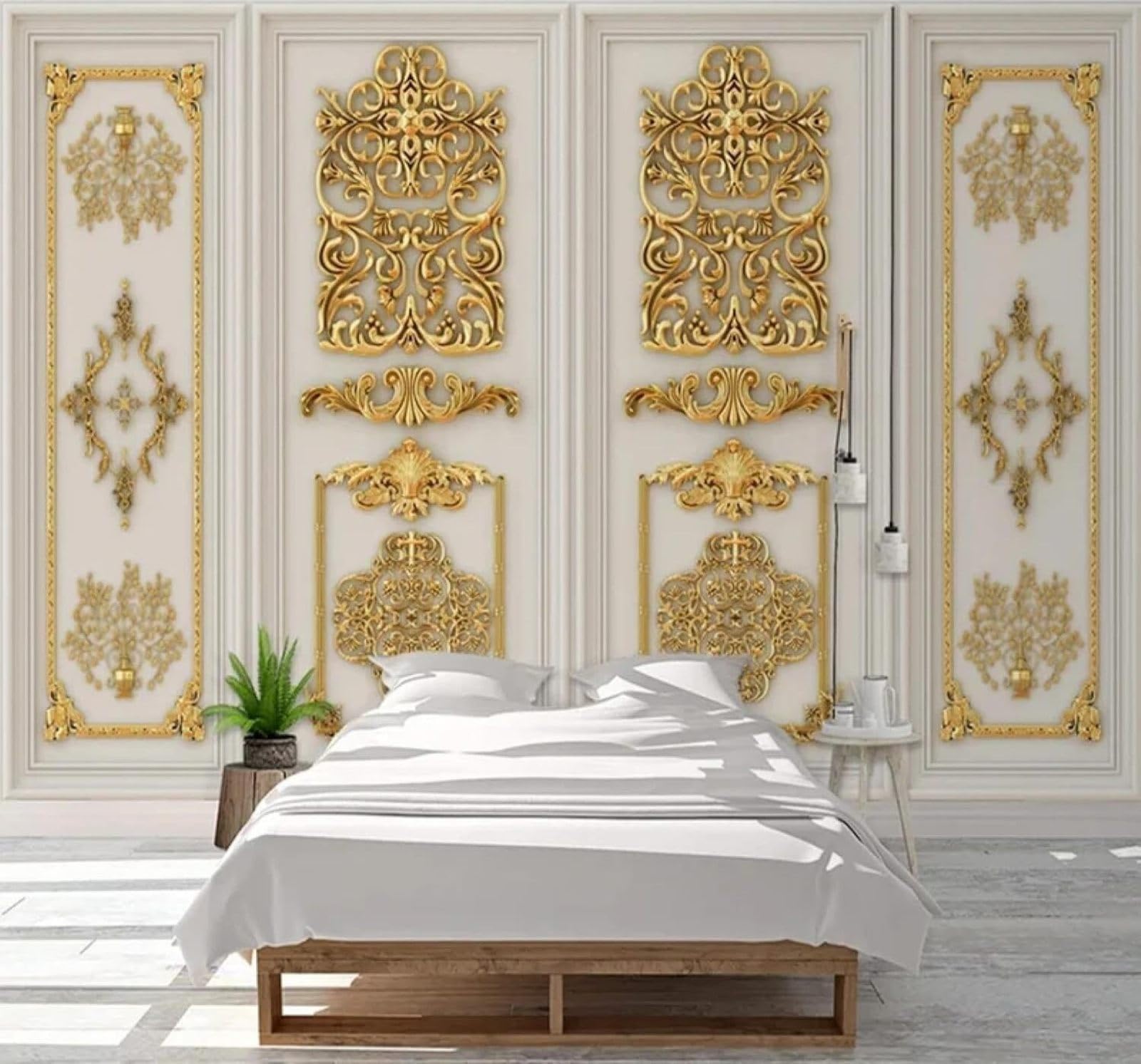 XLMING Creative Relief Carving Gold Floral 3D Wallpaper Luxury Silk Study Dining Feature Sofa Grey Bedroom Living Room Tv Decorative Wall-350cm×256cm