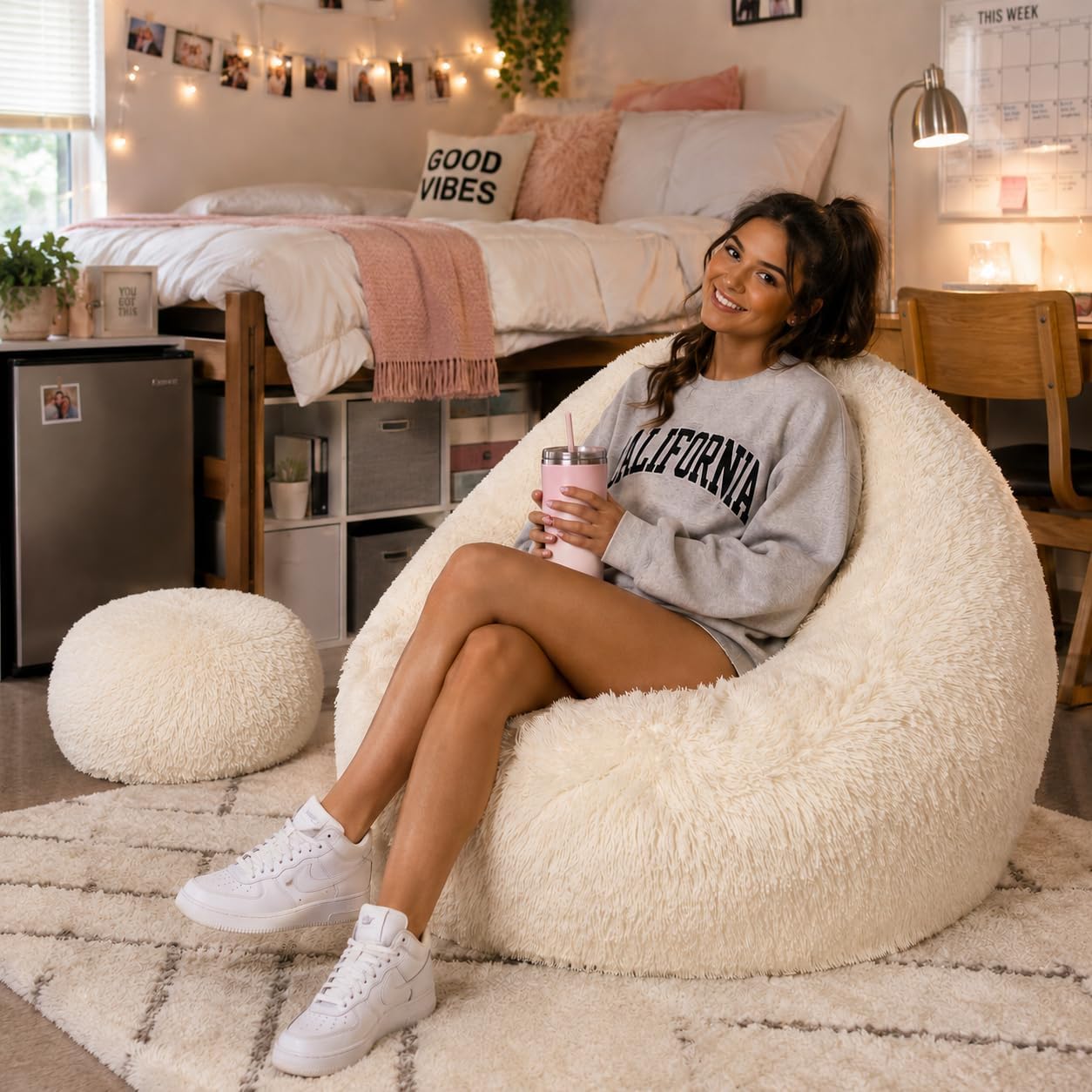Mongolian Faux Fur Inflatable Chair - Ultra Soft Lounge Seat for Teens & Adults – Cozy, Stylish, Space-Saving Bean Bag Alternative for Bedroom, Dorm, or Apartment – Holds 250 lbs