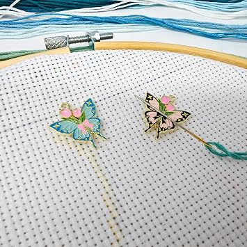 MAGNEECH 2pcs Pink Blue Butterfly-Themed Needle Minder Magnet,Magnetic Needle Minders for Cross Stitch and Embroidery - Keep Your Needles Secure