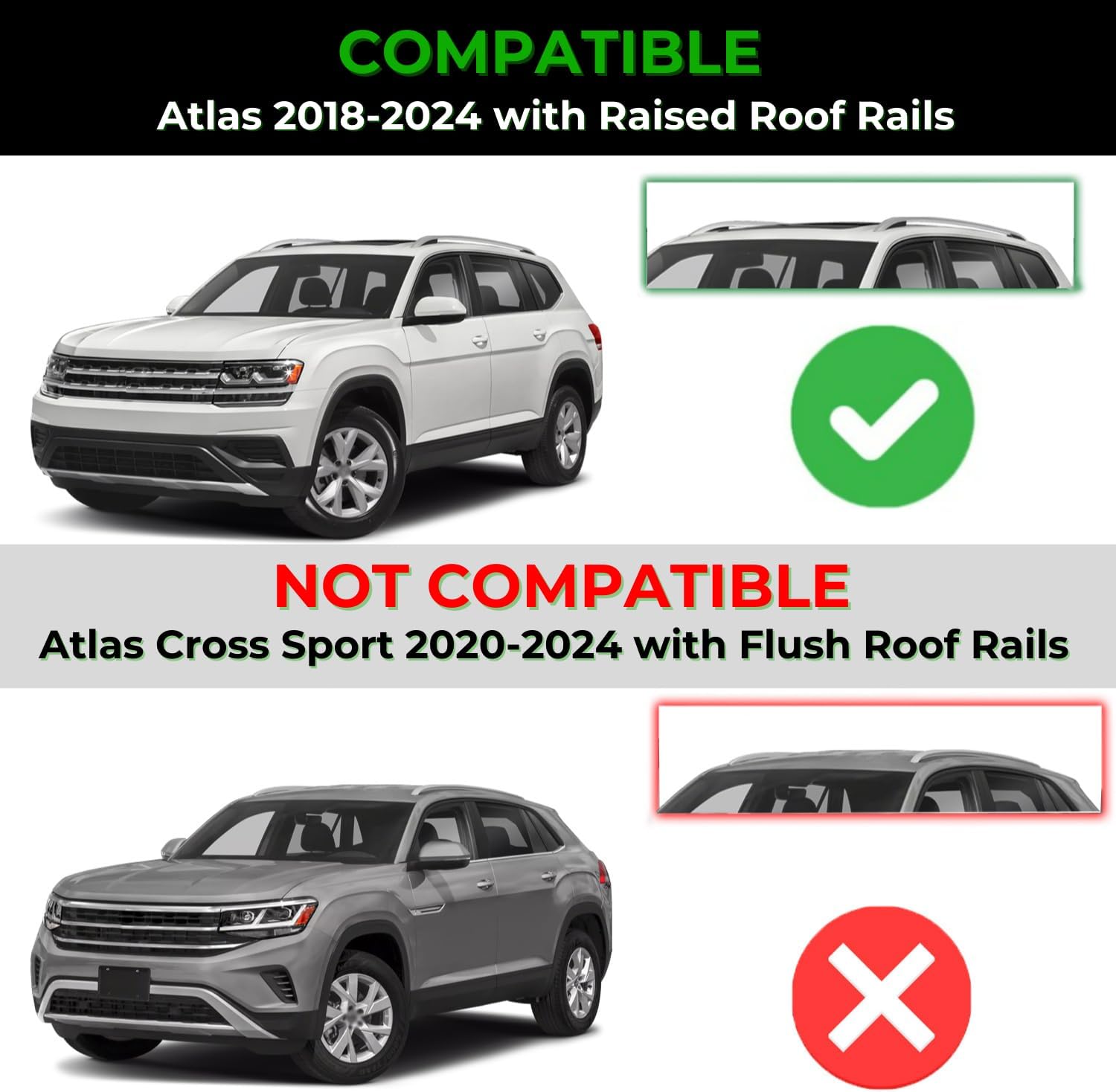 ERKUL Roof Rack Cross Bars for VW Volkswagen Atlas 2018-2026 (Not for Atlas Cross Sport) | Aluminum Crossbars with Anti Theft Lock for Rooftop | Compatible with Raised Rails - Silver