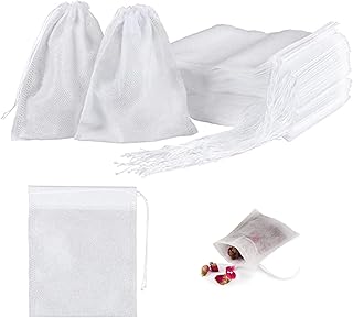 Xkfgcm 200 Pièces Sachets Filtre à Thé Jetables Ensemble de Sachet à Thé en Coton Jetable Filtre à Thé Infuseur de Thé pour Thé aux Fruits Fleurs de Thé Aromates Poudre 7 * 9cm(Blanc)