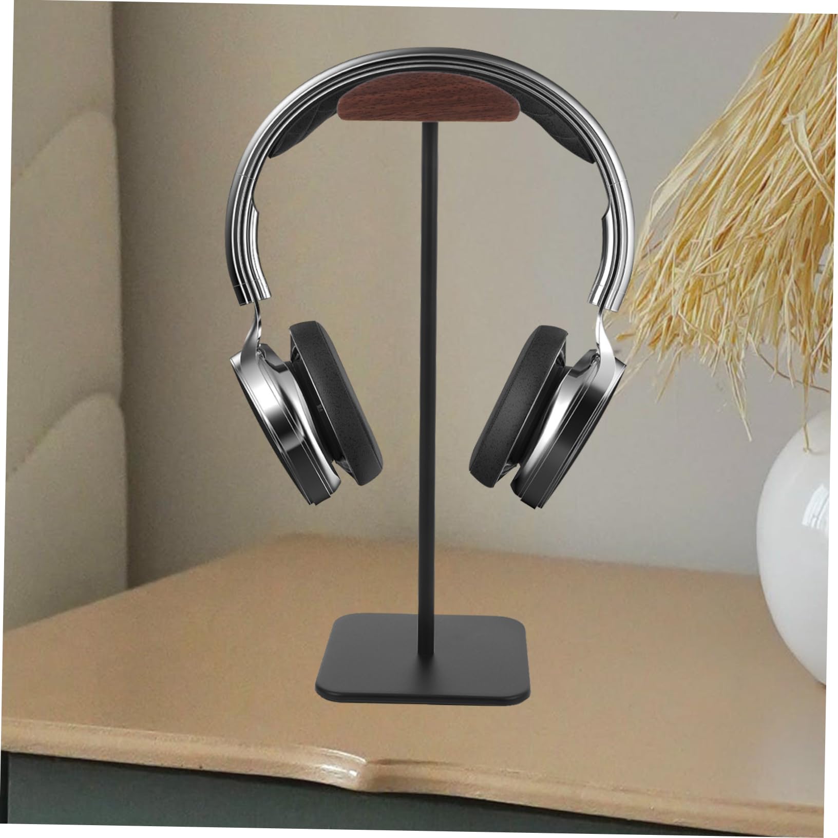 Uonlytech Supporto Cuffie Stabile e Liscio da Scrivania in Lega di Alluminio e Legno, Reggicuffie per Casa e Ufficio