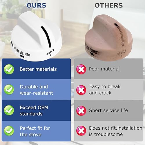 Miniatura 4 de TOMOON WP8273104 8273104 Pomos de control de quemador de superficie con eje D  Perilla de repuesto para estufa de gas para estufas Whirlpool Roper