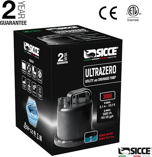 Miniatura 5 de SICCE Ultra Zero 793 GPH Bomba de agua multiusos  Conexión de manguera de jardín Mango portátil  Ultra silenciosa duradera acuario tanque fuente