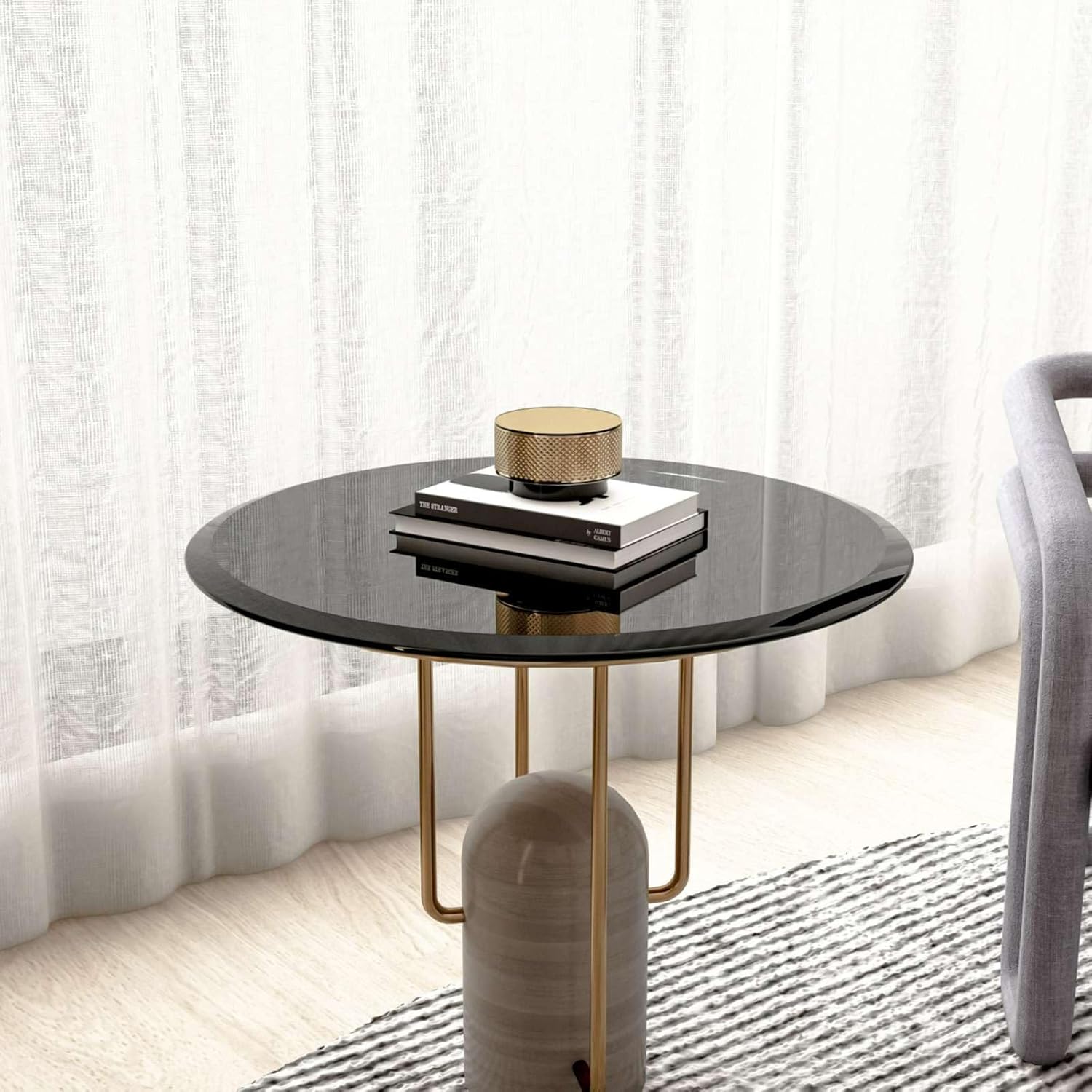 24 Inch Round Glass Table Top, Black Tempered 2/5" Thick Beveled Polished Edge, Heat Resistant Circular Surface for Dining Tables, Coffee Tables, Patio Furniture, Office Desks