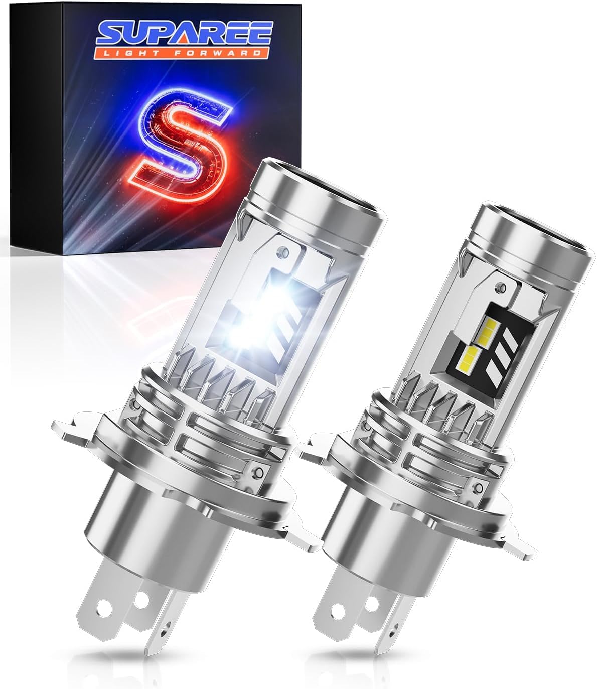 SUPAREE Ampoule LED H4 Canbus Ampoule H4 LED Voiture 9003 H4 26000LM 6500K 55W Hi/Lo Phares 1:1 Mini Design avec Ventilateur Plug n Play 2Pcs