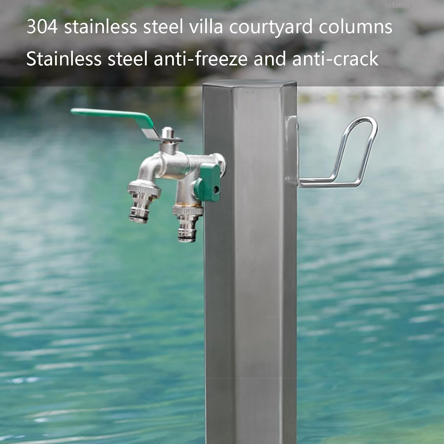Stainless Steel Freestanding Outdoor Water Column with Faucet - Freeze Proof Garden Water Feature, Durable Garden Fountain for Patio, Yard, and Landscape Use