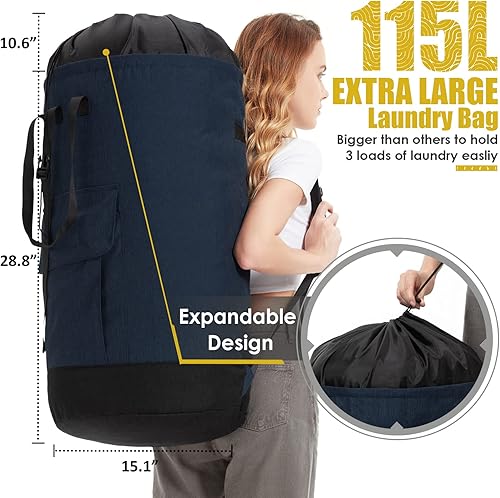Miniatura 3 de Bolsa de lavandería extra grande, bolsa de lavandería resistente con correas, regalos para dormitorio universitario, artículos esenciales para