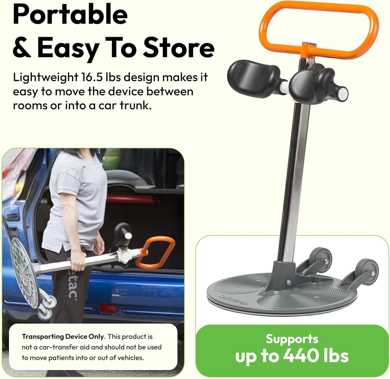 Etac Turner PRO - Patient Turner & Sit to Stand Assist for Safe Turn in Place & Transfer from Seated Position to Another - High Safe Working Load (440 lbs)