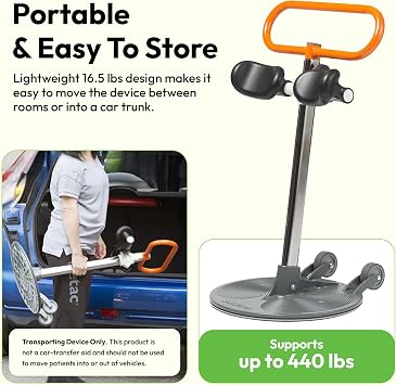 Etac Turner PRO Patient Transfer Aid Assistive Standing Pivot Transfer from One Seated Position to Another, Requires Leg & Upper Body Strength to Stand & Turn in Place (440 lbs Capacity)