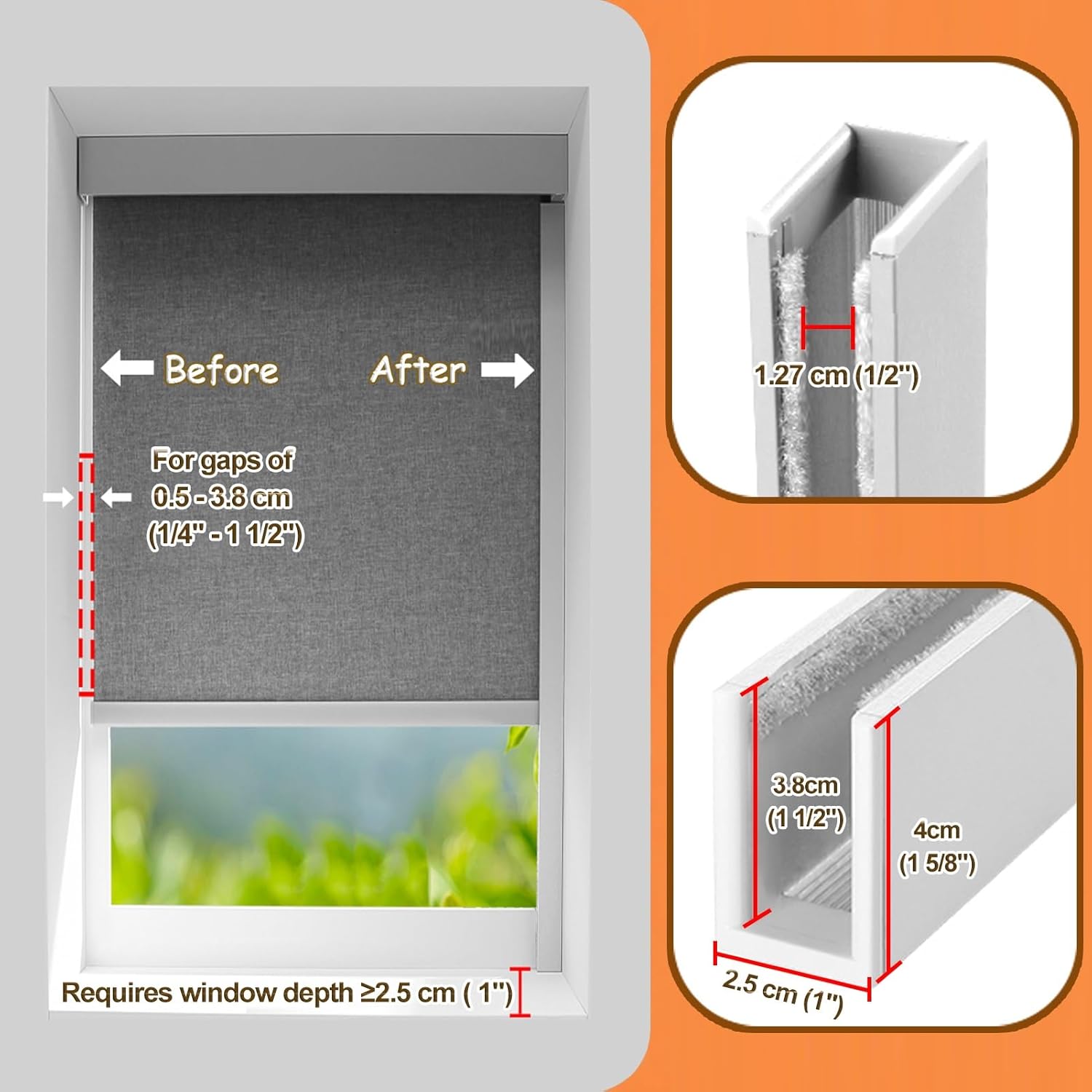 U-Shaped Window Light Blocker, Adjustable Blackout Strips, Aluminum Alloy Side Rails with Velvet, Customizable Shades, Fits 20-92 Inch Windows, 2PCS Set