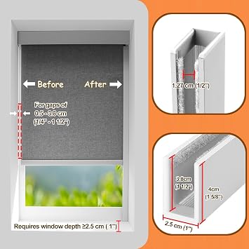 U-Channel Light Blocking Strips 2pcs, Bedroom Window Light Blocker w/Velvet Strip, Drilling Aluminium Alloy Shades Side Rail Customizable(White,185cm/74)