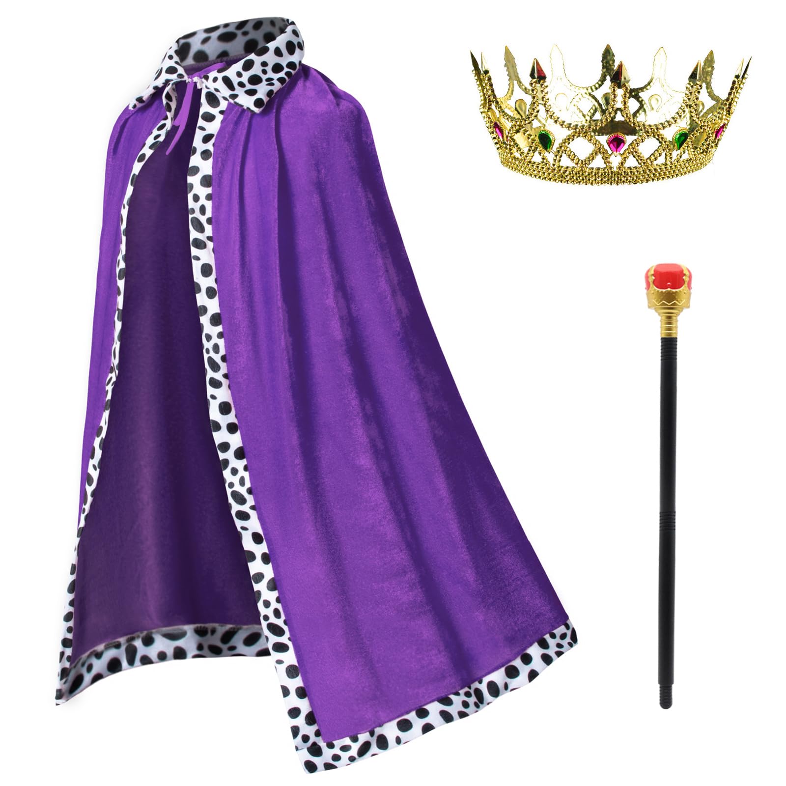 King Costume for Kids Robe Crown Scepter Set Boys Royal Prince Cape Dress Up Cosplay Purple