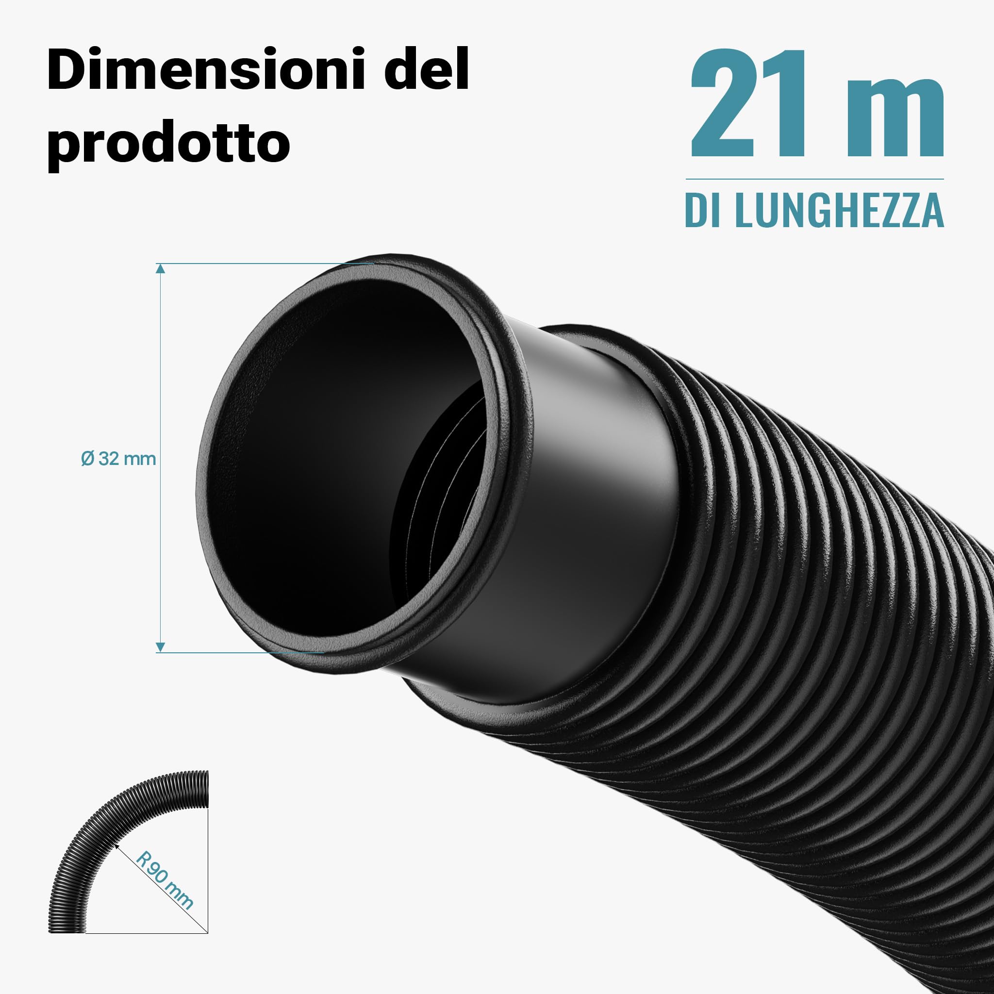 Wiltec Tubo per piscina nero, 21m Ø 32 mm, sezionabile ogni 1,5 m, galleggiante, in resina 165 g/m Made in EU