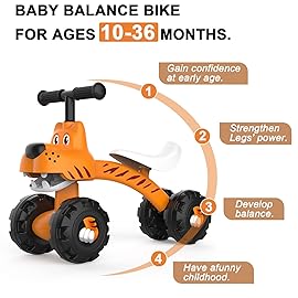 YGJT Baby Balance Bike for 1 Year Old Boy and Girl, Indoor Outdoor Non-Pedal Baby Walker Toys for 10-36 Months Toddlers, Silent Wheels, 1st Birthday Gift, Kids First Bike Tiger