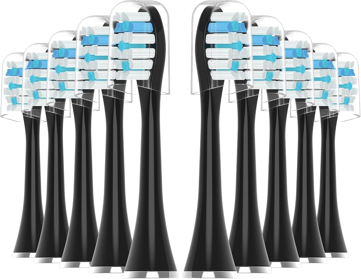 Replacement Toothbrush Heads 10 Pack Compatible with AquaSonic | Black Series For Vibe Series black series pro, and For Duo series pro Electric Toothbrush,balck