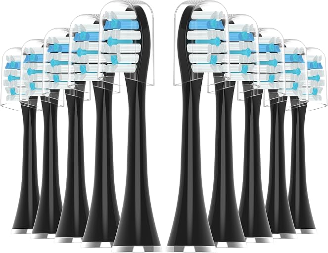 Replacement Toothbrush Heads 10 Pack Compatible with AquaSonic Black Series Vibe Series Black Series pro, and Duo Series pro Electric Toothbrush,Balck