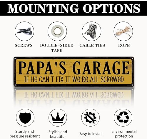 Miniatura 3 de Metal Father's Day Gift, Retro Metal Tin Sign, Man Cave Decor, Papa's Garage, If He Can't Fix It We're Screwed, Garage Workshop Decor, Gift for Papa