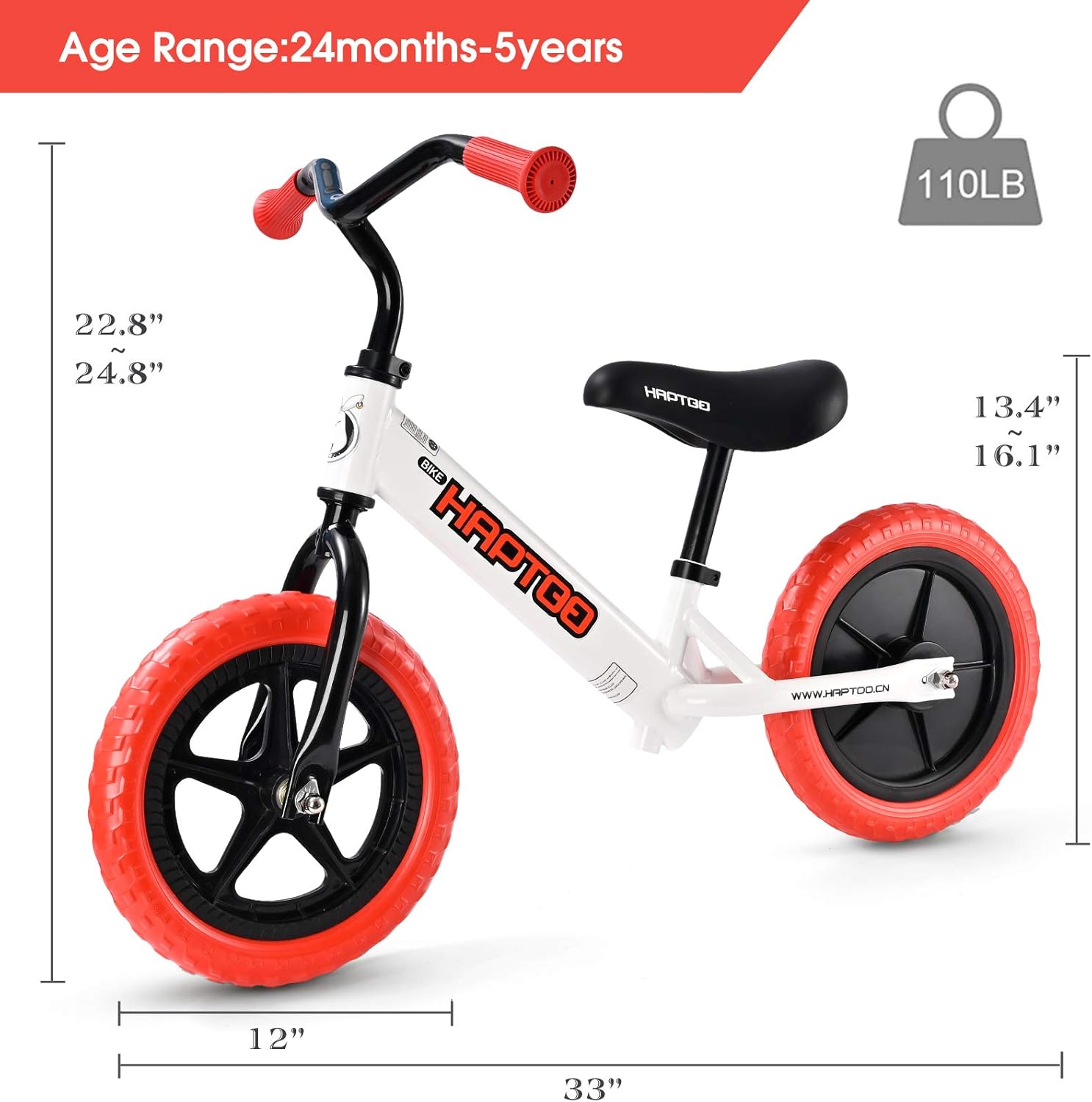 HAPTOO Balance Bike 12'' for 2-6 Years Old, Toddler Balance Bike with Adjustable Seat and Handlebar,Birthday Gift for Boys and Girls : Toys & Games