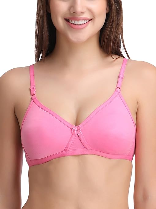 Women's Cotton Rich Solid Non-Padded Full Cup Wire Free T-Shirt Bra - Light Pink