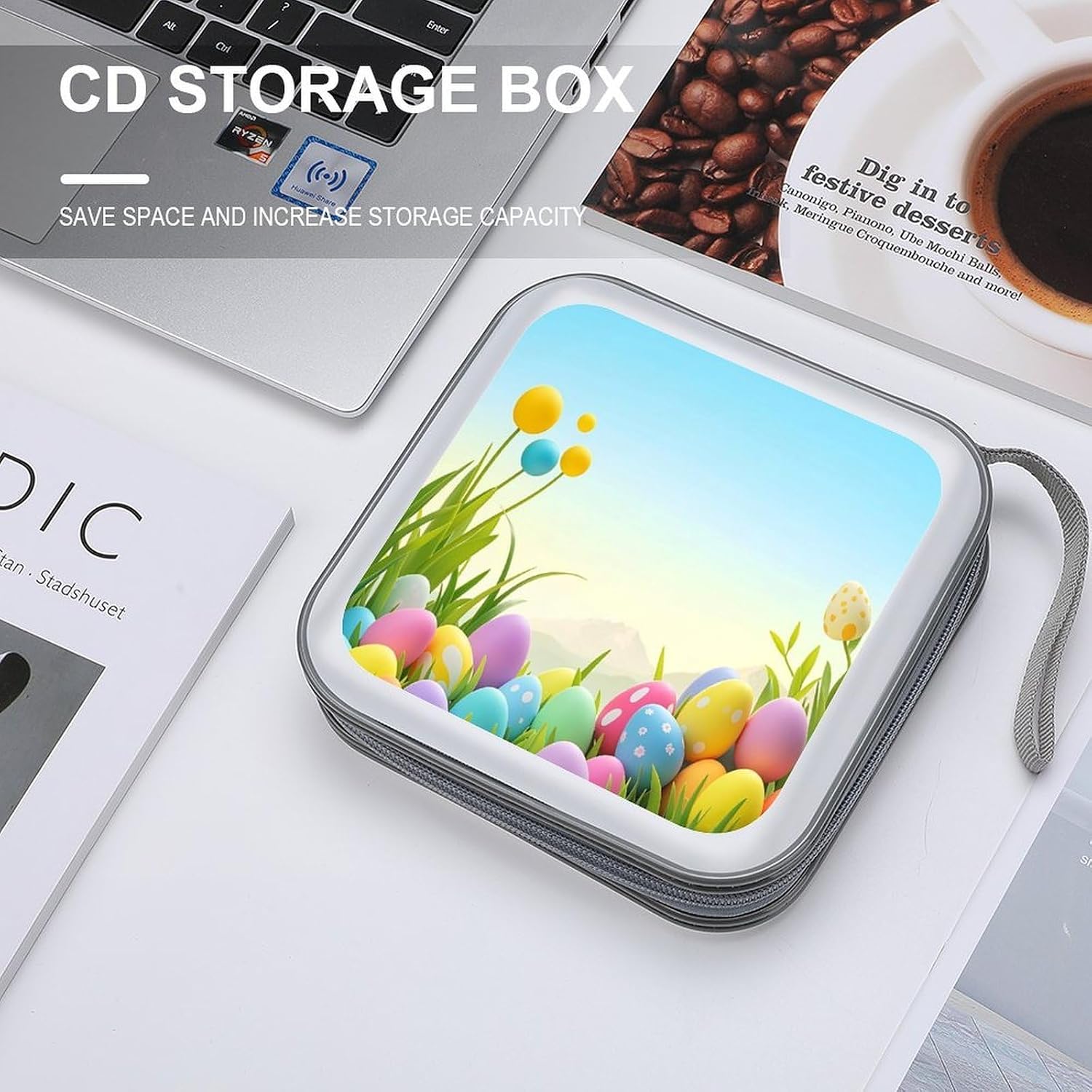 April Easter CD Case 40 Capacity Protective DVD Cases with Zipper Portable CD Collection Bag DVD Boxes Holder with Handle for Movie Blu Ray Audio Disk Music image 4