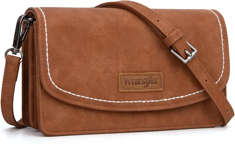 Wrangler Small Crossbody Bag for Women, RFID Blocking Wallet Purse with Adjustable Strap, Multi-Compartment Shoulder Handbag