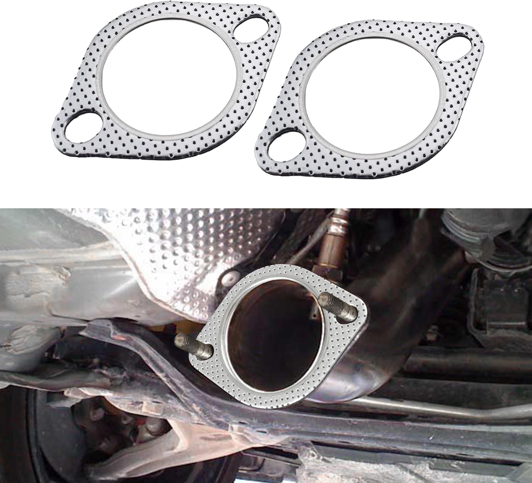 2PCS Car Exhaust Gasket, Ultra Seal 2-Bolt 2.5-Inch Exhaust Flange Gasket Standard Exhaust Gaskets, High Temp Exhaust Flange Gaskets Car Accessories（2.5IN）