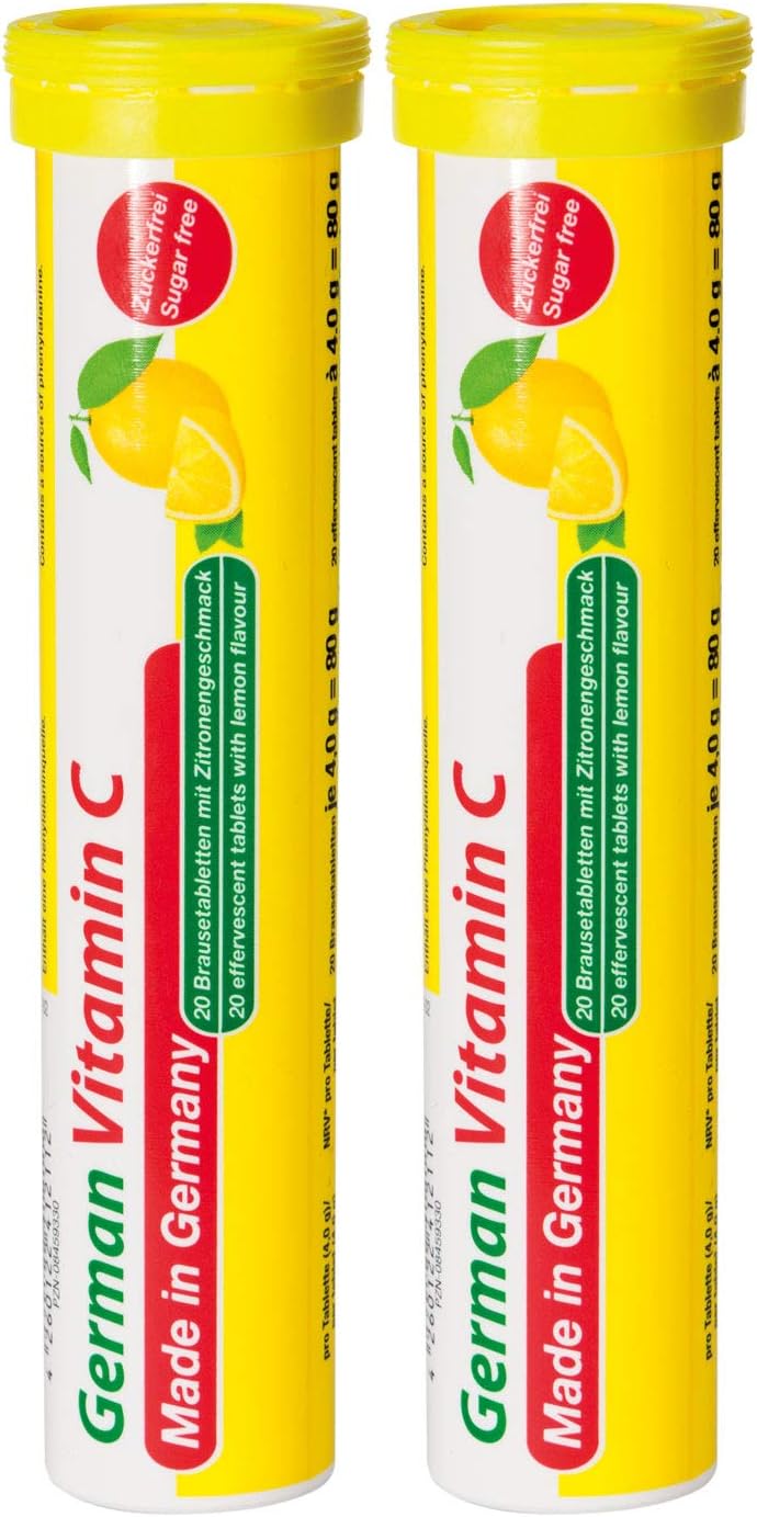 Vitamin C 180 mg - 2 x 20 effervescent Tablets - Lemon Flavor - T&D Pharma German Vitamin C - Made in Germany