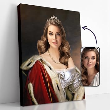 Turn Me Royal Personalized Portrait from Your Photo, Custom Canvas Wall Art as Unique Gift for Women, Turn Her into Royalty Her Majesty, 12" x 16"