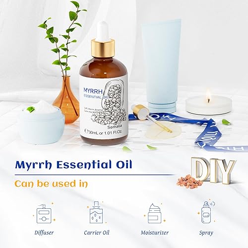 Miniatura 5 de HIQILI Aceite esencial de mirra para difusor, masaje, cuidado de la piel y el cabello, aceite de mirra de grado terapéutico 100 puro para