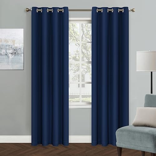 MYSKY HOME - Cortina opaca para dormitorio, con ojales, increíble tejido triple y aislamiento térmico, 1 panel de cortina de 132 x 213 cm, azul