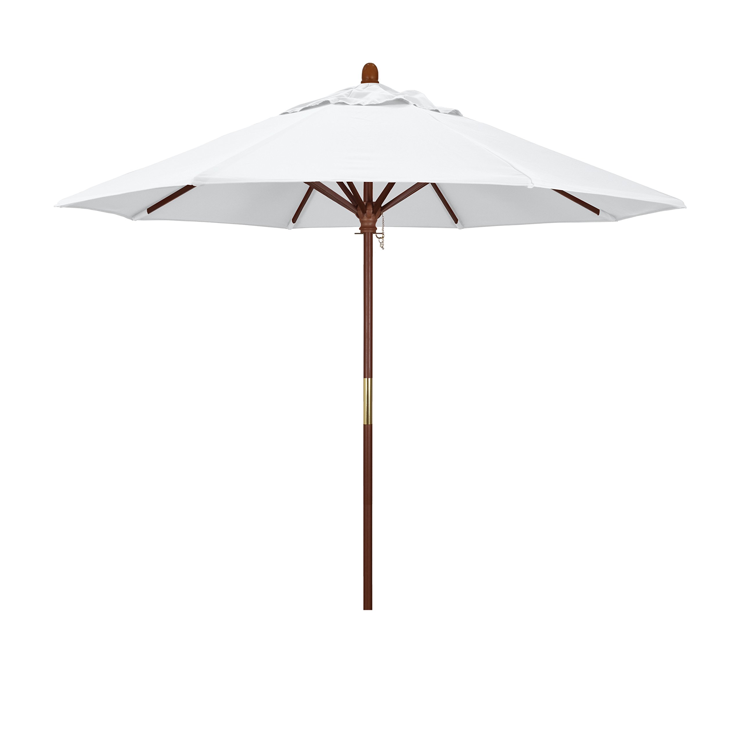 California Umbrella 9' Round Hardwood Frame Market Umbrella, Stainless Steel Hardware, Push Open, White Olefin