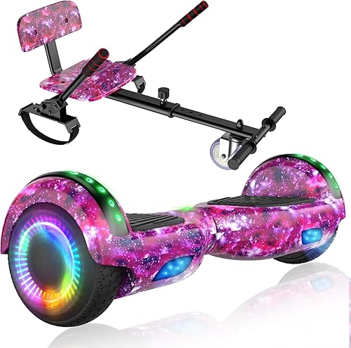 LIEAGLE Scooter con accesorio de asiento, scooter Go Kart de 6.5 pulgadas con luces LED coloridas y Bluetooth, para niños, niñas, adultos de todas
