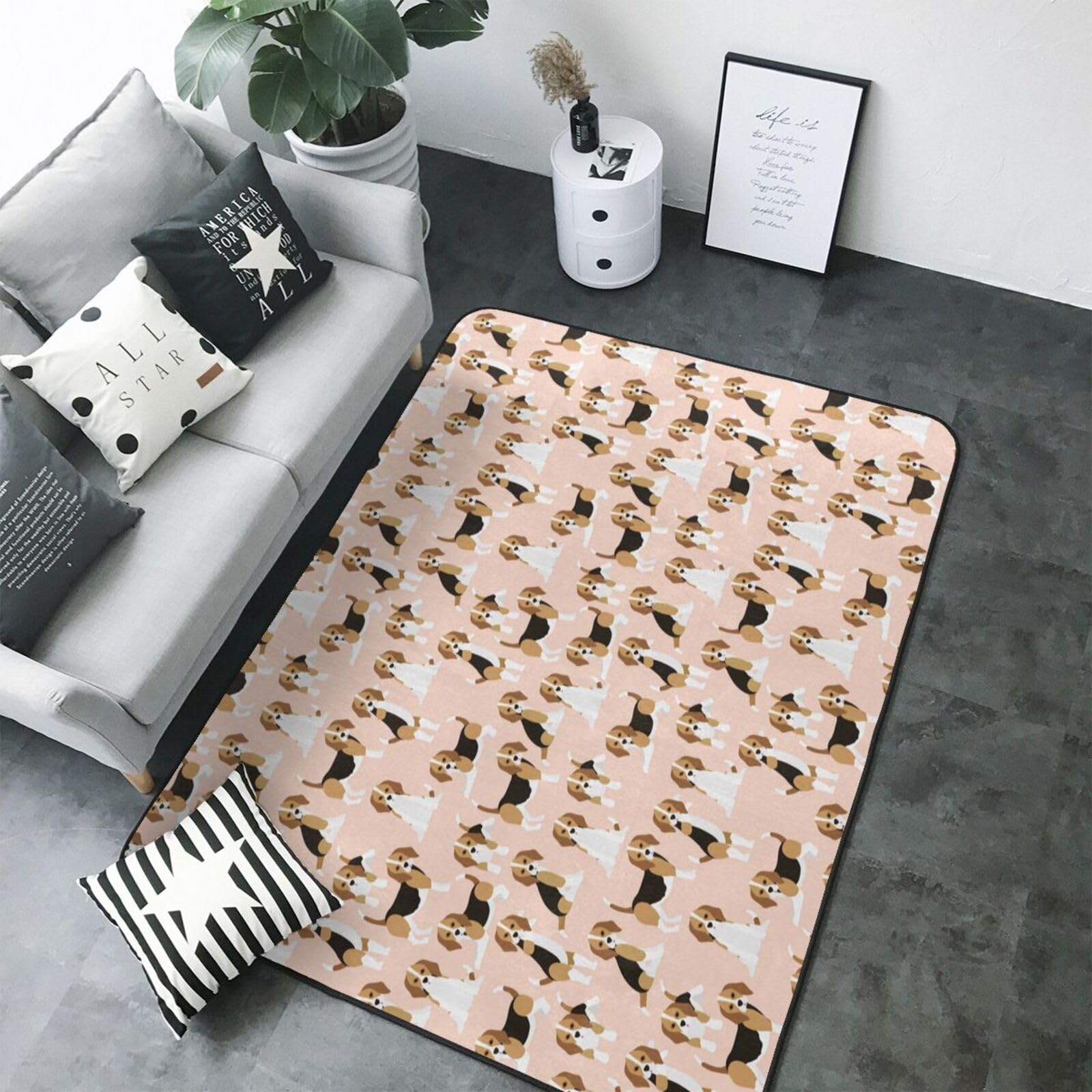 Tapis d'intérieur doux lavable motif chien beagle marron pour salon