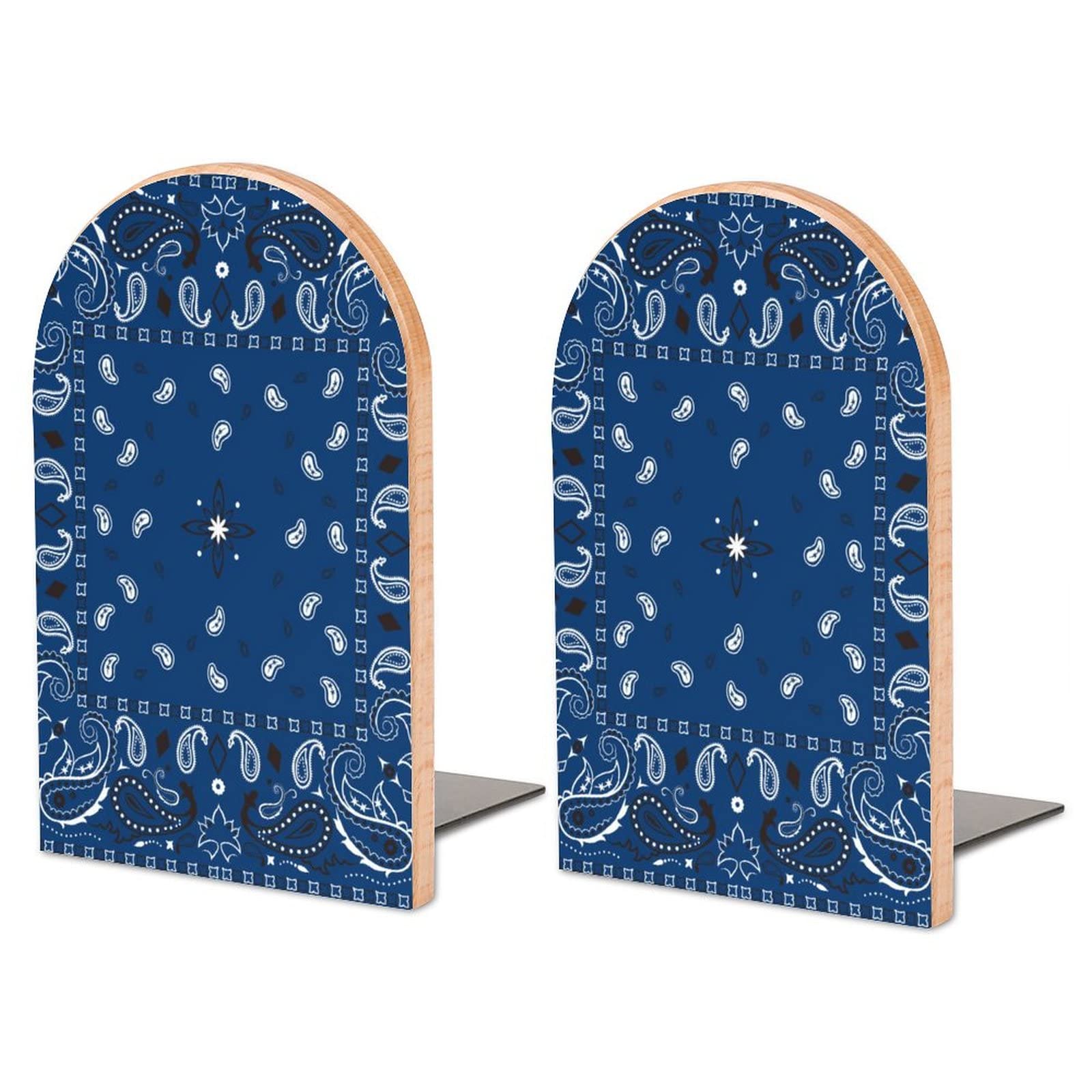 Blue Paisley Bookends Heavy Duty Book Stand 1 Pair for Home Office Shelves Decorative