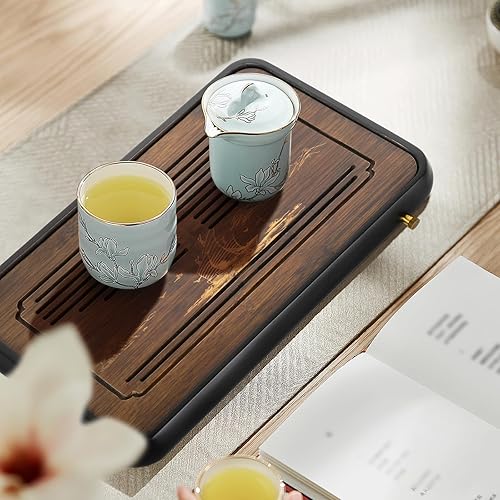 Miniatura 8 de Ufine Bandeja de té de gongfu de bambú de 15 pulgadas con drenaje de almacenamiento de agua Bandeja de servir de té chino Kung Fu Bandeja de mesa de