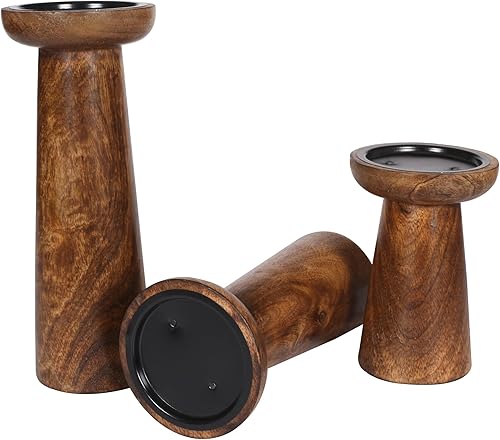 Miniatura 2 de Juego de 3 portavelas de pilar de madera hechos a mano, ideales para velas LED y pilares, regalos para bodas, Navidad, fiestas, hogar, spa, reiki,