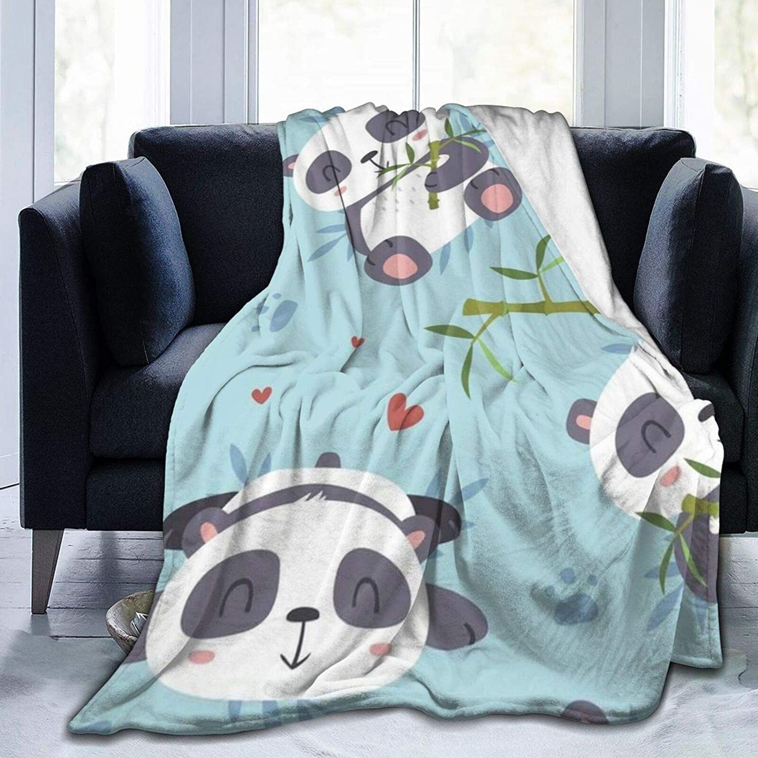 Couverture Polaire 220x240 Adulte GarçOn Panda Bleu, Moelleuse Plaid Canape Polaire en Microfibre pour Canapé et Lit, Plaid Couverture Lit 2 Personnes en Flanelle Douce et Chaude