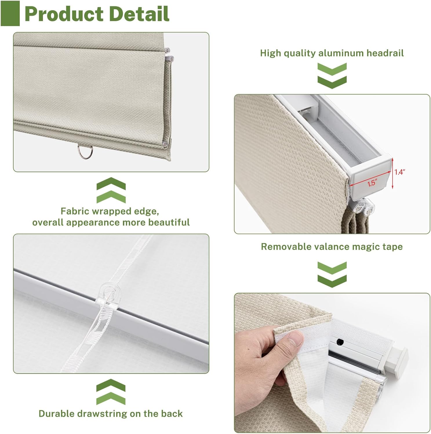 MiLin No Drill Roman Shades for Windows - Cordless Roman Shades Blackout Fabric Blinds Room Darkening Window Blinds for Home Easy to Install (Blackout - Beige, Custom Size)