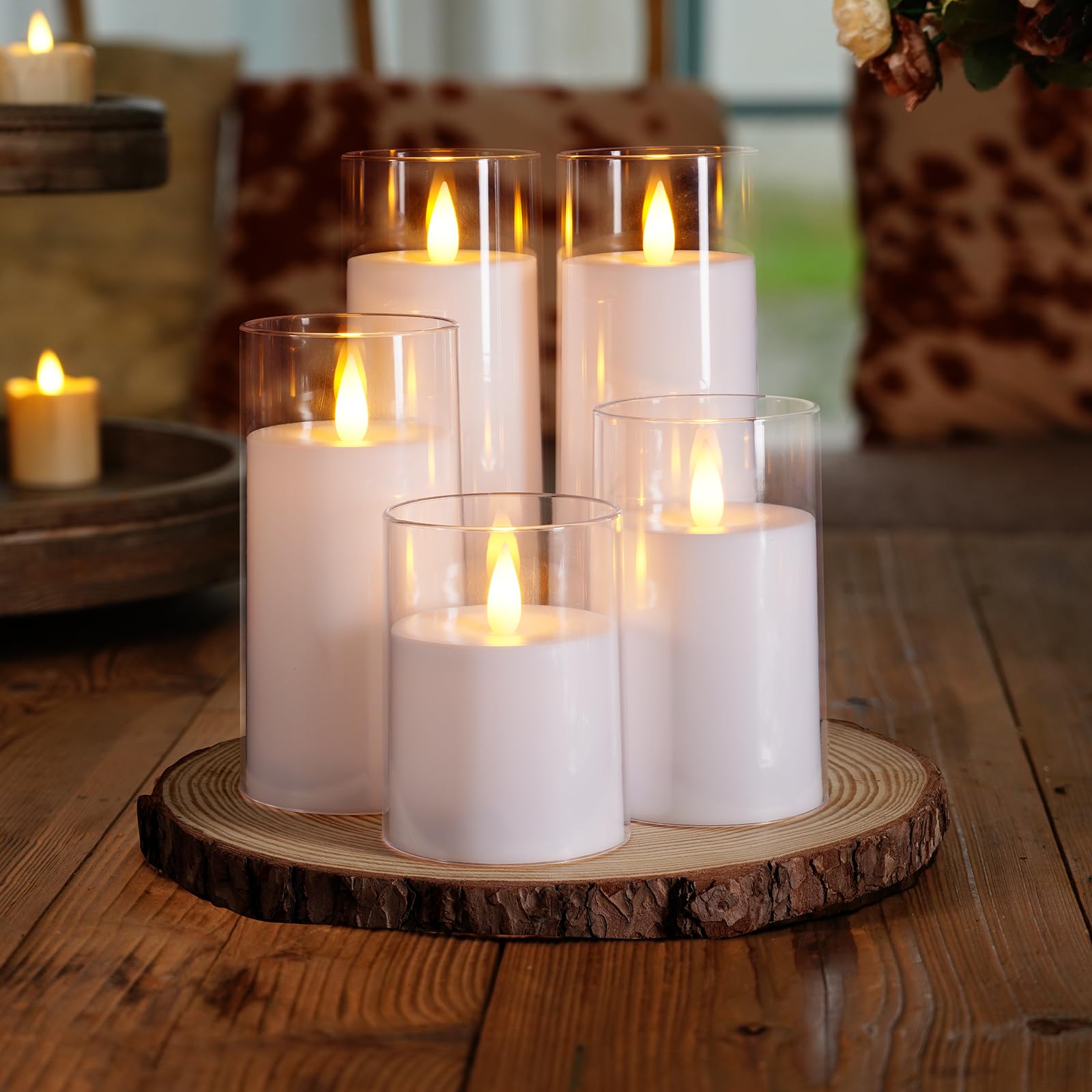 Homemory Candele realistiche tremolanti a batteria, finte candele elettriche a LED con telecomando e timer, candele senza fiamma per la casa, decorazione natalizia, bianco, set di 5
