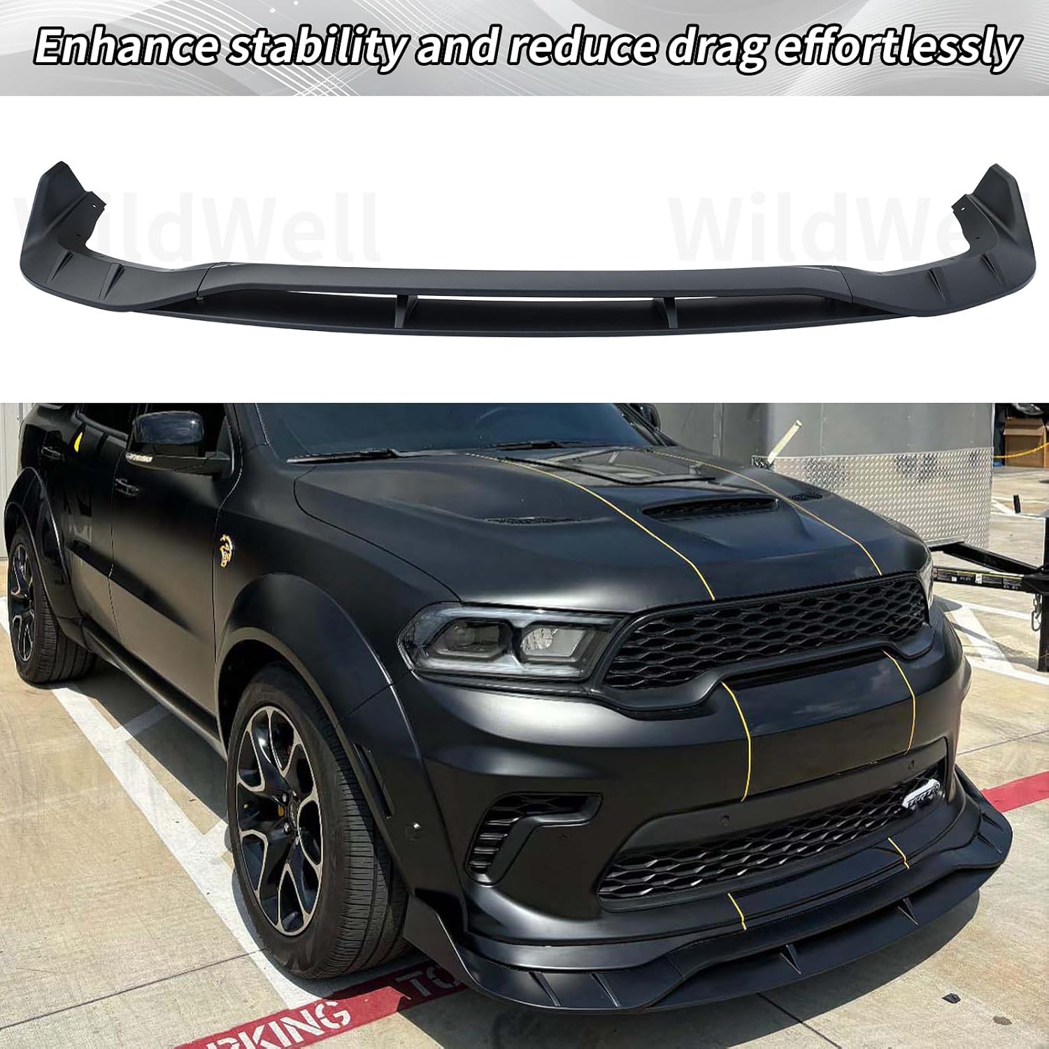 WildWell Front Bumper Lip Splitter for 2021-2026 Dodge Durango SRT Hellcat Only, Front Lip Spolier Air Dam Chin Lower Guard Protector Matte Black