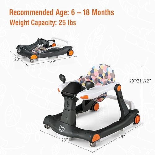 Miniatura 7 de BABY JOY Andador de bebé 2 en 1, caminador de actividad plegable con altura y velocidad ajustables, música, luces, espejos, cojín de asiento