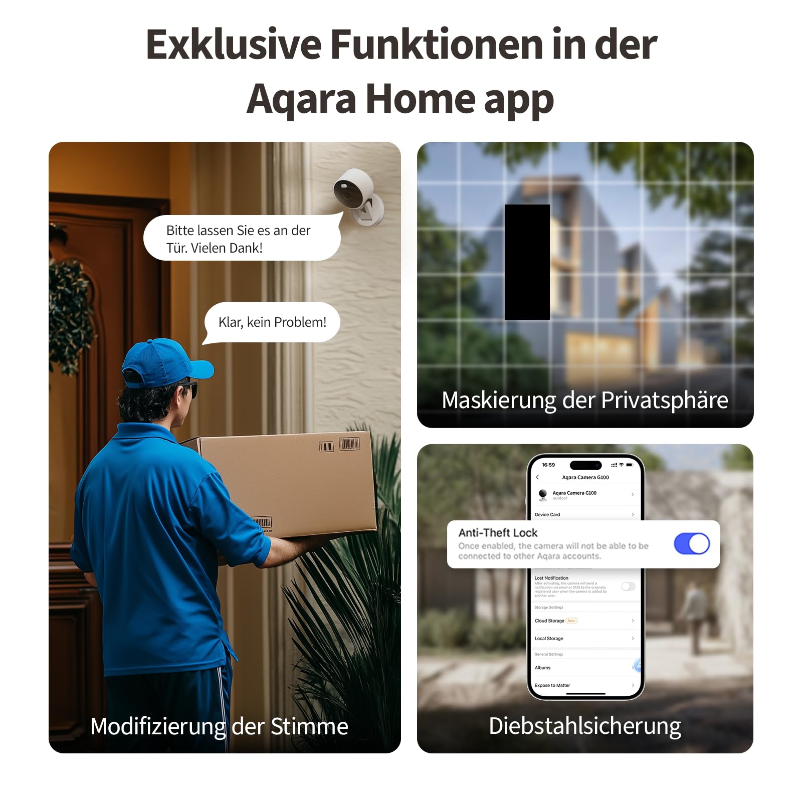 Aqara G100, 2K Sicherheitskamera für Innen & Außenbereich, HomeKit Secure Video, 2-Wege-Audio, Scheinwerfer Farb/IR Nachtsicht, KI-Erkennung,140°Sichtfeld, HomeKit, Alexa,Google,IFTTT, Schwarz