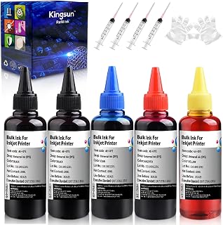 5x100ml Universal Dye Ink Refill Kit for HP Canon Epn Brother Lexmark Printers Compatible Cartridges Refillable Cartridge 4 Color Set with 4 Free Syringes (2BK, C, M, Y)