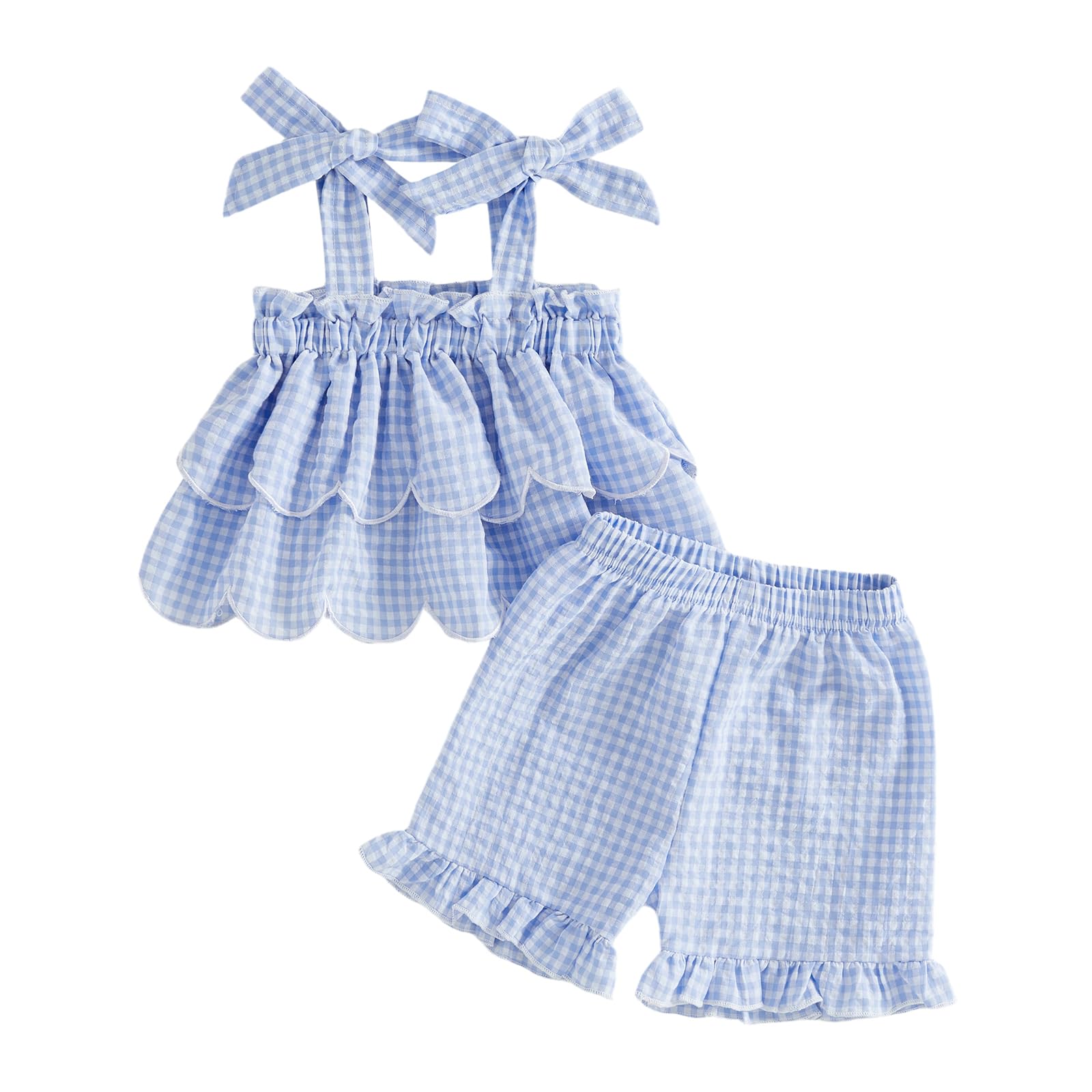 Toddler Baby Girl Summer Clothes Infant Girl Plaid Outfit Strawberry Ruffle Gingham Shirts Dress Tank Top Shorts Set — view 14